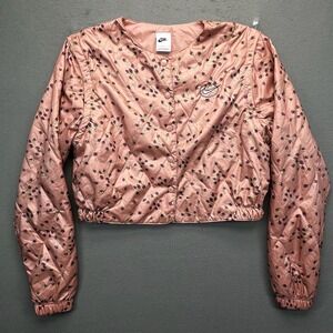 Nike Icon Clash women convertible floral quilted jacket S pink‎ satin crop